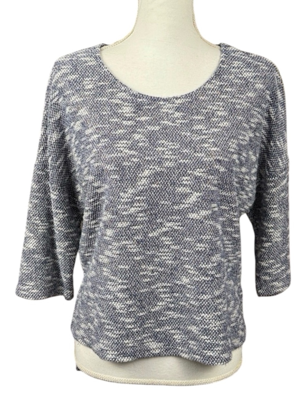 Umgee Cotton Blend Top Blue Silver Hi Lo Hem 3/4 Sleeve